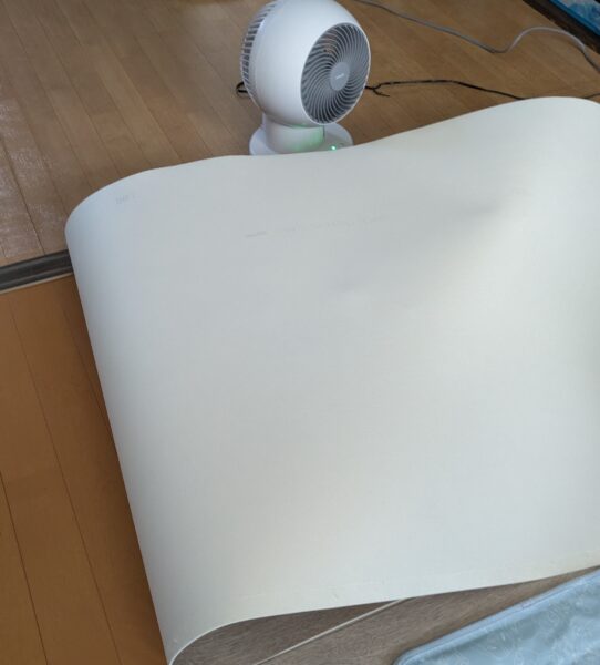 粗相して裏からも濡れたクッションマットにマモッシュをかけてかわかしているところ