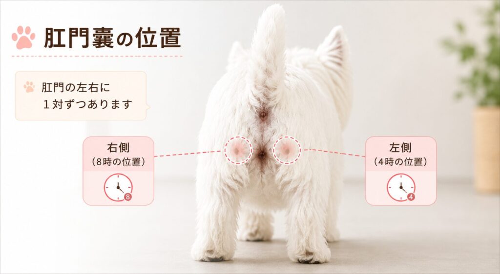 犬の肛門腺（肛門嚢）の位置